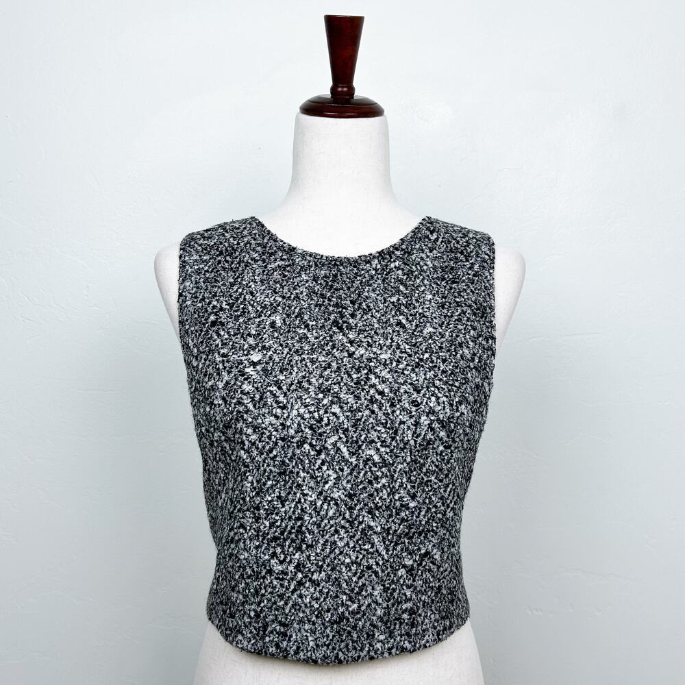 Theory Pagia Gray Tweed Wool Textured Sleeveless Tailored Cropped Shell